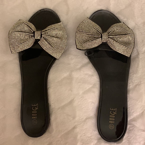 🖤Cute Black Jelly Slides with Rhinestone Bow🖤Size 10🖤 - Picture 4 of 4